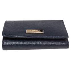 Pre Owned Furla Navy Blue Leather Trifold Wallet