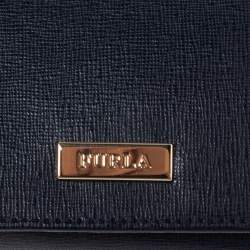 Pre Owned Furla Navy Blue Leather Trifold Wallet