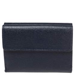 Pre Owned Furla Navy Blue Leather Trifold Wallet