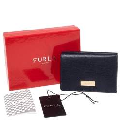 Pre Owned Furla Navy Blue Leather Trifold Wallet