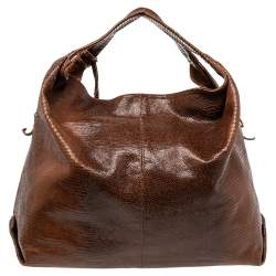 Pre Owned Furla Brown Lizard Embossed Leather Hobo