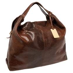 Pre Owned Furla Brown Lizard Embossed Leather Hobo
