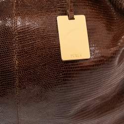 Pre Owned Furla Brown Lizard Embossed Leather Hobo