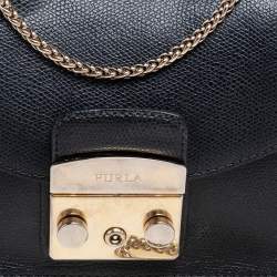 Furla Black Leather Mini Metropolis Top Handle Bag