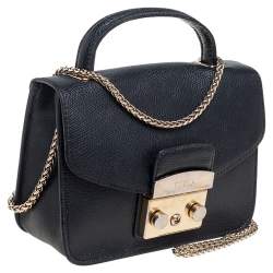 Furla Black Leather Mini Metropolis Top Handle Bag