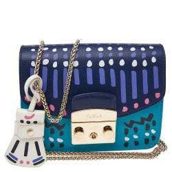 Pre Owned Furla Blue/Navy Blue Leather Mini Metropolis Papillon Crossbody Bag