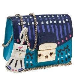 Pre Owned Furla Blue/Navy Blue Leather Mini Metropolis Papillon Crossbody Bag