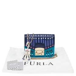 Pre Owned Furla Blue/Navy Blue Leather Mini Metropolis Papillon Crossbody Bag