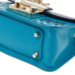 Pre Owned Furla Blue/Navy Blue Leather Mini Metropolis Papillon Crossbody Bag