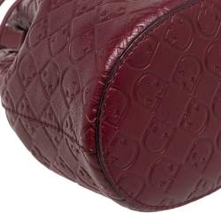Pre Owned Furla Burgundy Embossed Leather Drawstring Corona Bucket Bag