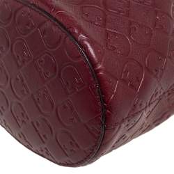 Pre Owned Furla Burgundy Embossed Leather Drawstring Corona Bucket Bag