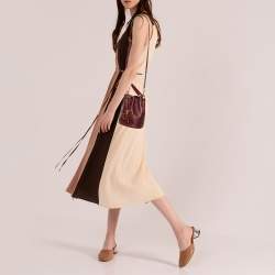 Pre Owned Furla Burgundy Embossed Leather Drawstring Corona Bucket Bag