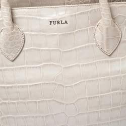 مملوكة مسبقًا Furla Offwhite Croc Embossed Leather Martha Tote