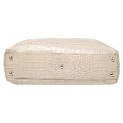مملوكة مسبقًا Furla Offwhite Croc Embossed Leather Martha Tote