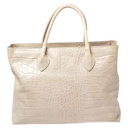 مملوكة مسبقًا Furla Offwhite Croc Embossed Leather Martha Tote