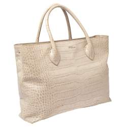 مملوكة مسبقًا Furla Offwhite Croc Embossed Leather Martha Tote