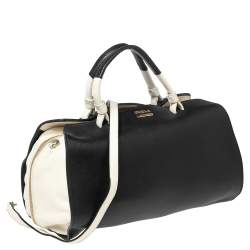 Pre Owned Furla Black/White Leather Convertible Satchel