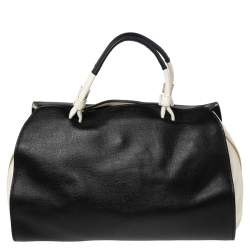 Pre Owned Furla Black/White Leather Convertible Satchel