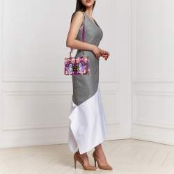 Pre Owned Furla Purple Bird and Floral Print Coated Canvas Metropolis Top Handle Bag