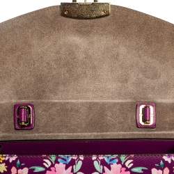 Pre Owned Furla Purple Bird and Floral Print Coated Canvas Metropolis Top Handle Bag