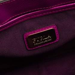 Pre Owned Furla Purple Bird and Floral Print Coated Canvas Metropolis Top Handle Bag