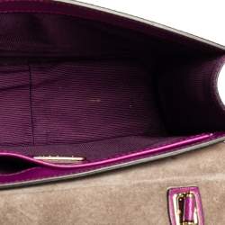 Pre Owned Furla Purple Bird and Floral Print Coated Canvas Metropolis Top Handle Bag