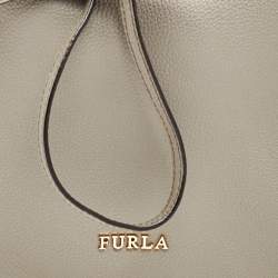 Pre Owned Furla Grey Leather Drawstring Bucket Bag