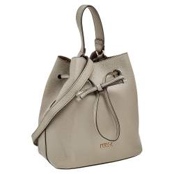 Pre Owned Furla Grey Leather Drawstring Bucket Bag