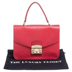 Pre Owned Furla Red Leather Metropolis Top Handle Bag