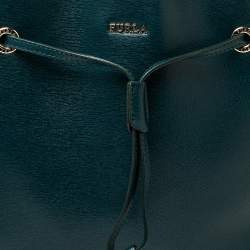 Pre Owned Furla Green Leather Drawstring Bucket Bag 