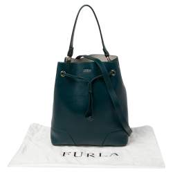 Pre Owned Furla Green Leather Drawstring Bucket Bag 