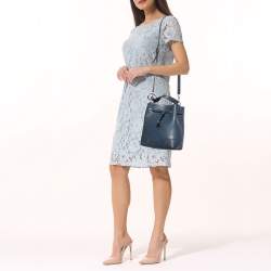 Pre Owned Furla Blue Leather Stacy Drawstring Bucket Bag