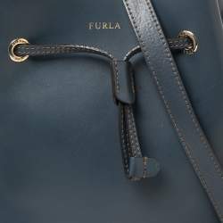 Pre Owned Furla Blue Leather Stacy Drawstring Bucket Bag