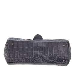 Pre Owned Furla Grey Croc Embossed Leather Top Handle Bag