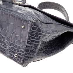 Pre Owned Furla Grey Croc Embossed Leather Top Handle Bag
