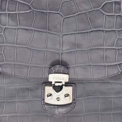Pre Owned Furla Grey Croc Embossed Leather Top Handle Bag