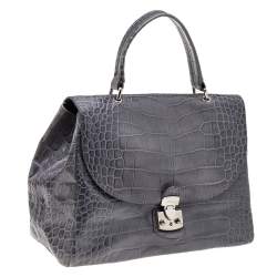 Pre Owned Furla Grey Croc Embossed Leather Top Handle Bag