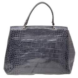 Pre Owned Furla Grey Croc Embossed Leather Top Handle Bag