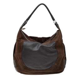 Pre Owned Furla Brown Suede And Leather Drawstring Hobo