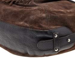 Pre Owned Furla Brown Suede And Leather Drawstring Hobo