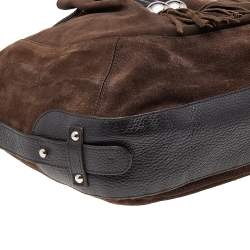 Pre Owned Furla Brown Suede And Leather Drawstring Hobo