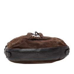 Pre Owned Furla Brown Suede And Leather Drawstring Hobo