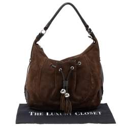 Pre Owned Furla Brown Suede And Leather Drawstring Hobo