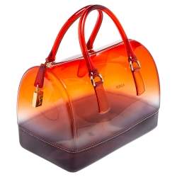 Pre Owned Furla Red/Black Rubber Medium Candy Satchel