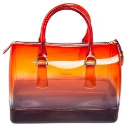 Pre Owned Furla Red/Black Rubber Medium Candy Satchel