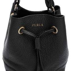 Pre Owned Furla Black Leather Mini Stacy Bucket Bag
