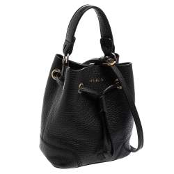 Pre Owned Furla Black Leather Mini Stacy Bucket Bag