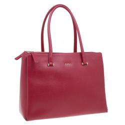 Pre Owned Furla Red Textured Leather Large Lotus Tote