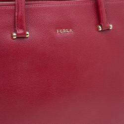 Pre Owned Furla Red Textured Leather Large Lotus Tote