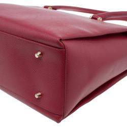 Pre Owned Furla Red Textured Leather Large Lotus Tote